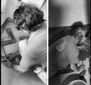 la maison de nous, Travaux, aménagement intérieur, décoration, pose carreaux terre cuite, pose chevron