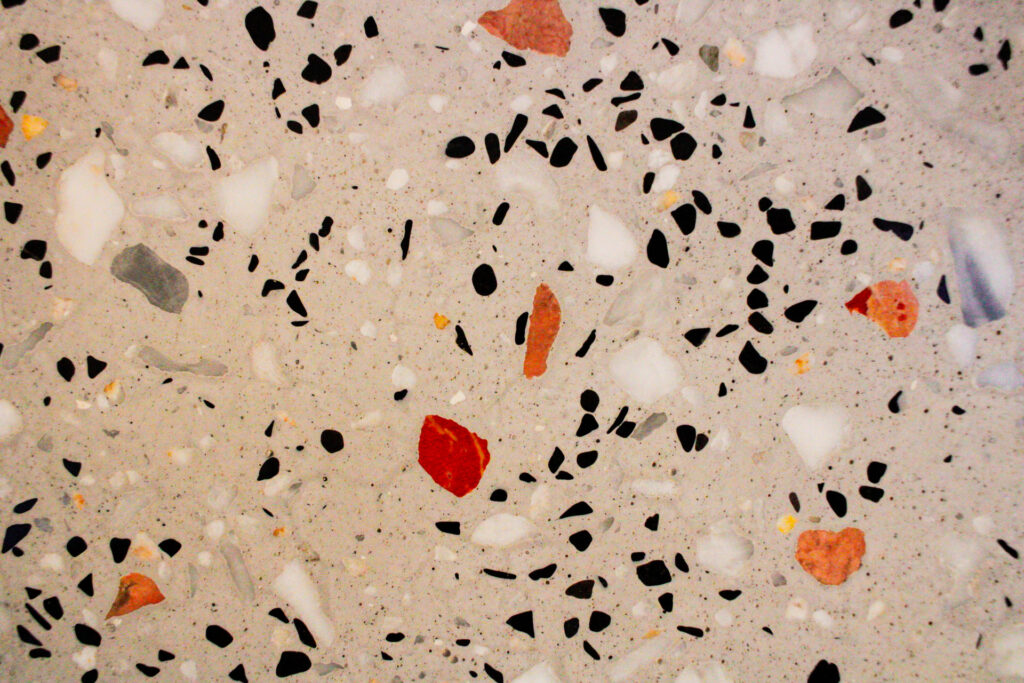 aménagement intérieur, terrazzo, gravier de marbre, plan de travail cuisine